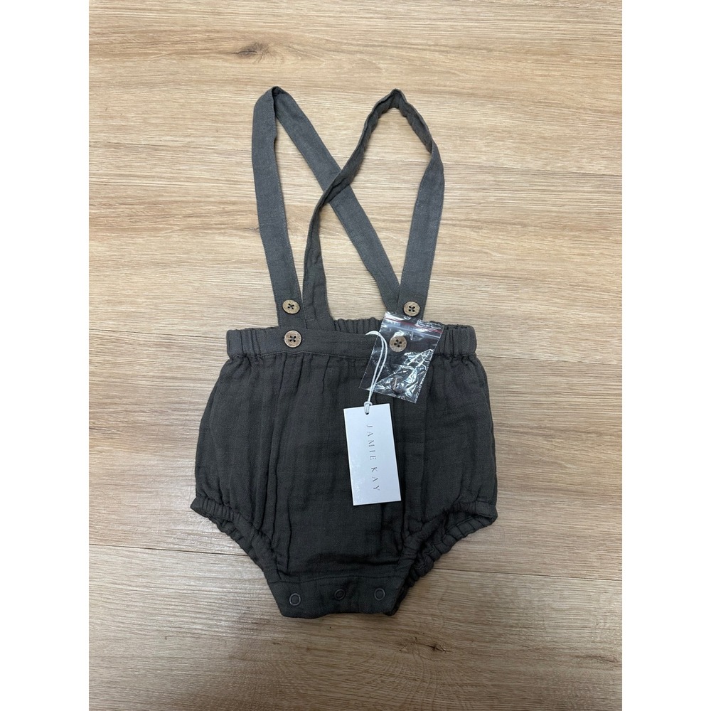 Jamie Kay Charcoal Grey Linen Blend Suspender Bloomers Muslin 2Y NWT